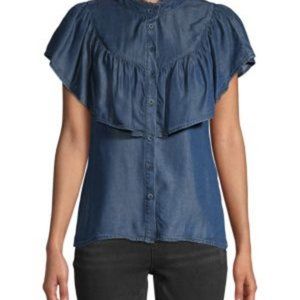 Zak & Rae VIX Cap-Sleeve Tencel Denim Shirt Size L